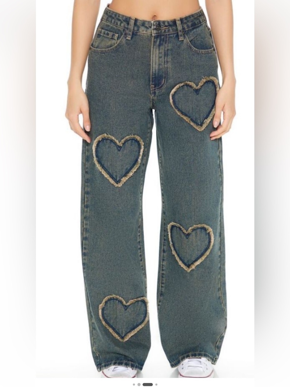 Women’s Blue Heart Patch Straight-Leg Jeans